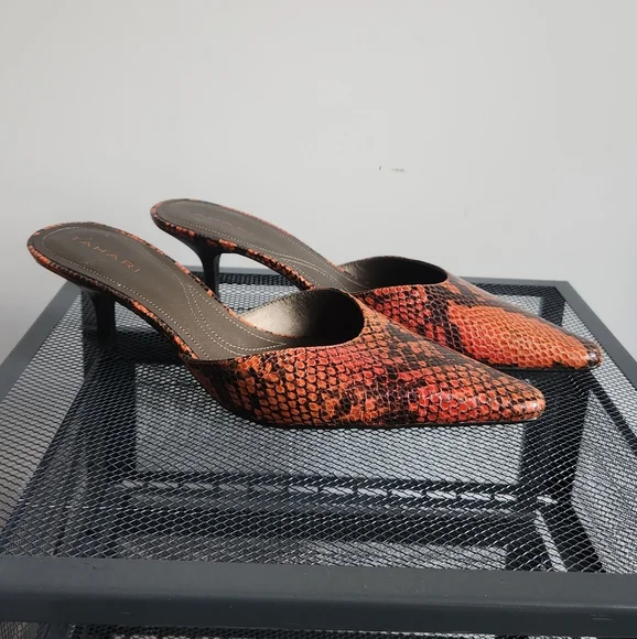Tahari Orange Snake Print Mule Heels (US 7M) - Picture 3 of 6